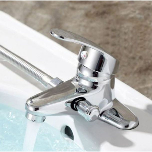 Bộ vòi Lavabo Nóng Lạnh liền sen 2 chân đồng và bộ tay sen inox 304 tròn dày