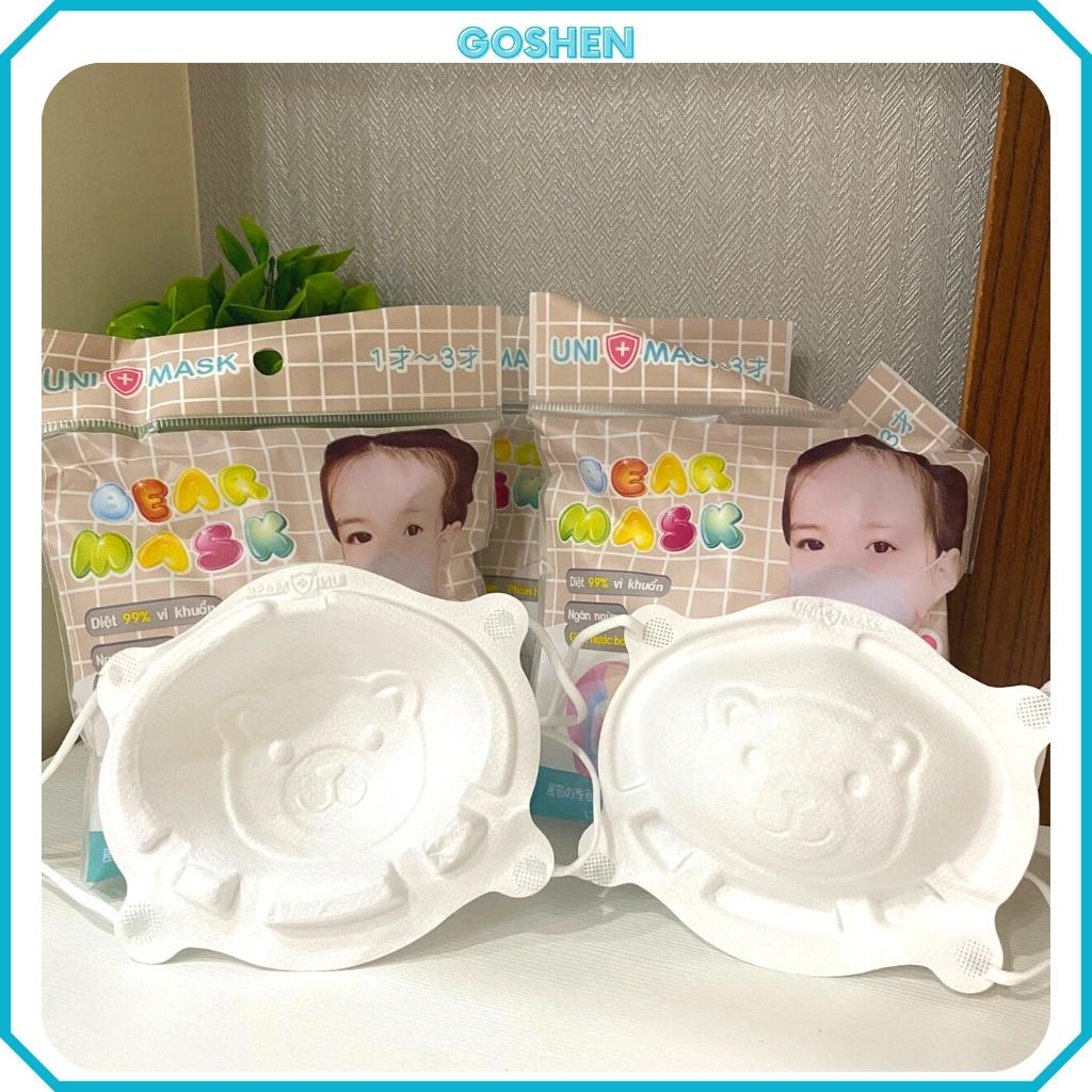 Set 3 cái Khẩu trang hình gấu 3D cho bé từ 0-3 tuổi thương hiệu Unimask cao cấp xuất Nhật