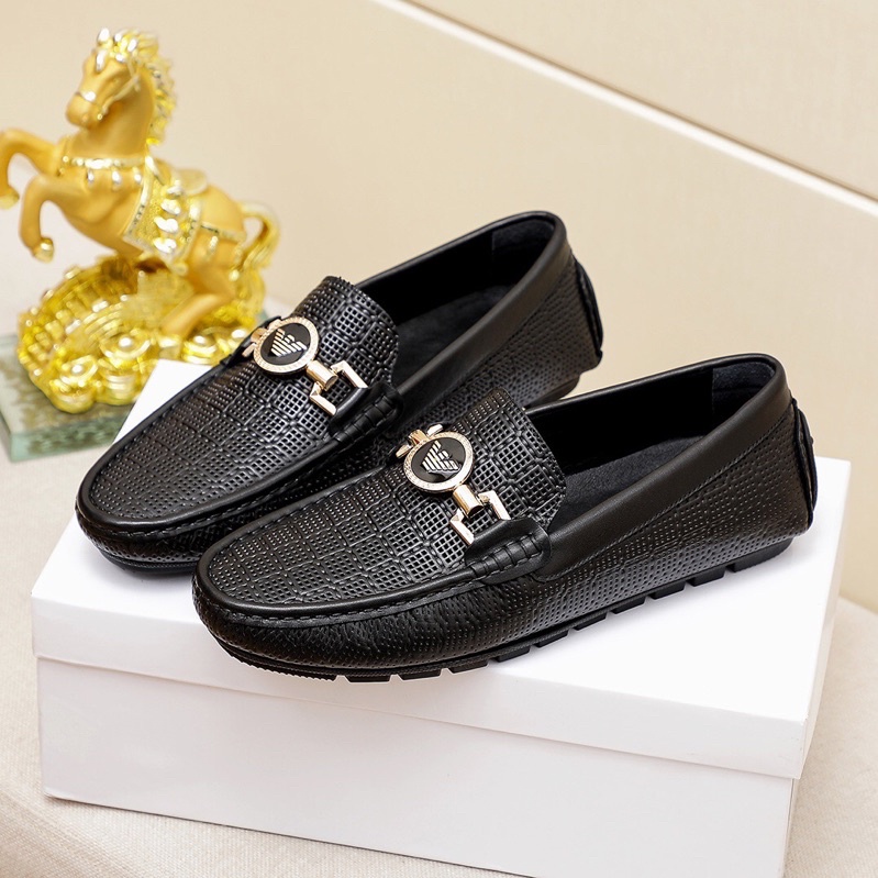 Giày tây lười cho nam thương hiệu Armani da thật cao cấp mũi tròn
