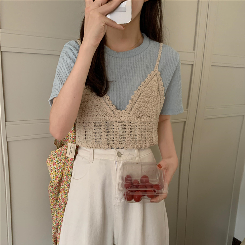 Áo thun nữ kiểu KÈM áo hai dây dệt kim mặc ngoài