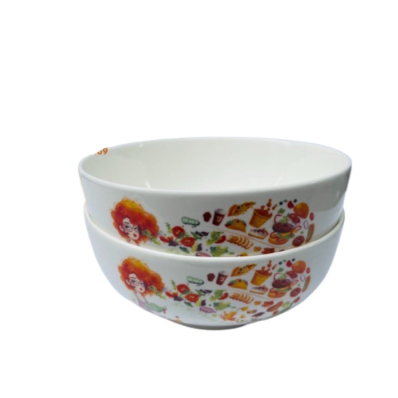 Bộ 2 Bát Tô Sứ Sâu Lòng Họa Tiết NGẪU NHIÊN - 7inch 18cm - Tráng Men Cao Cấp