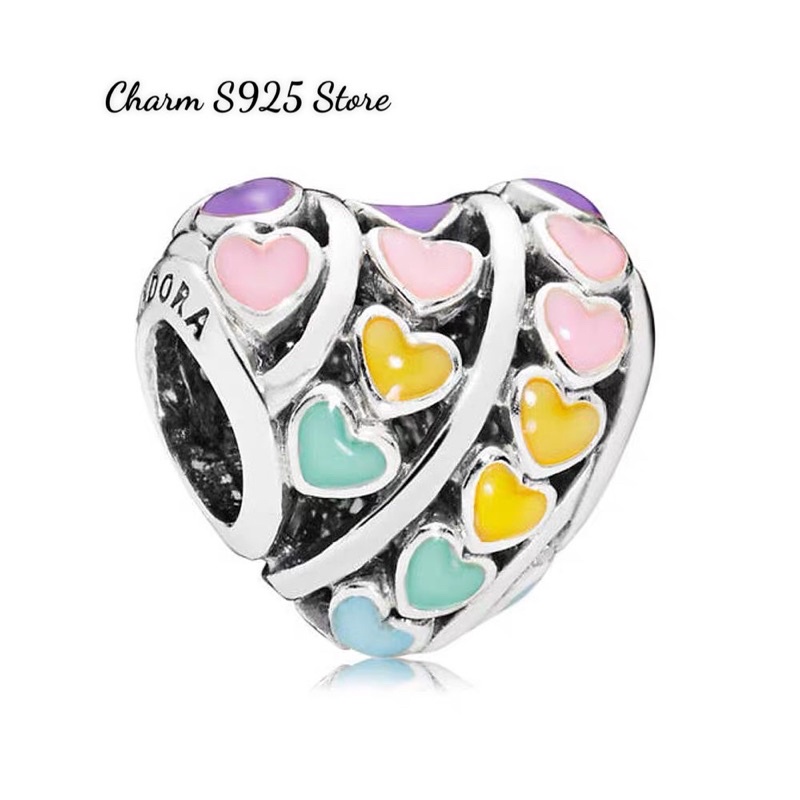 charm pan xỏ ngang tim ngũ sắc bạc s925 cao cấp