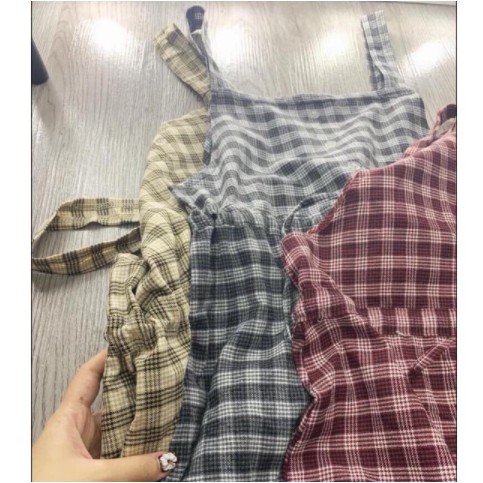 Váy yếm kẻ caro 2 dây có dây buộc eo / Váy yếm caro babydoll bánh bèo tiểu thư siêu xinh | BigBuy360 - bigbuy360.vn