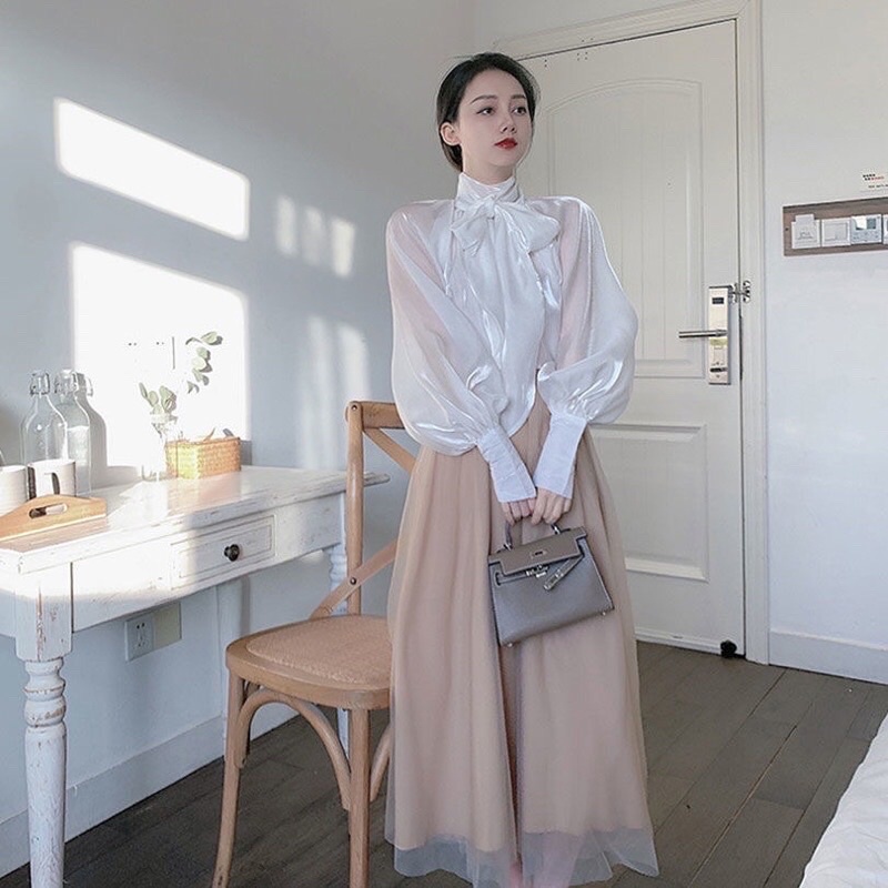 Áo tay voan bồng nơ trước