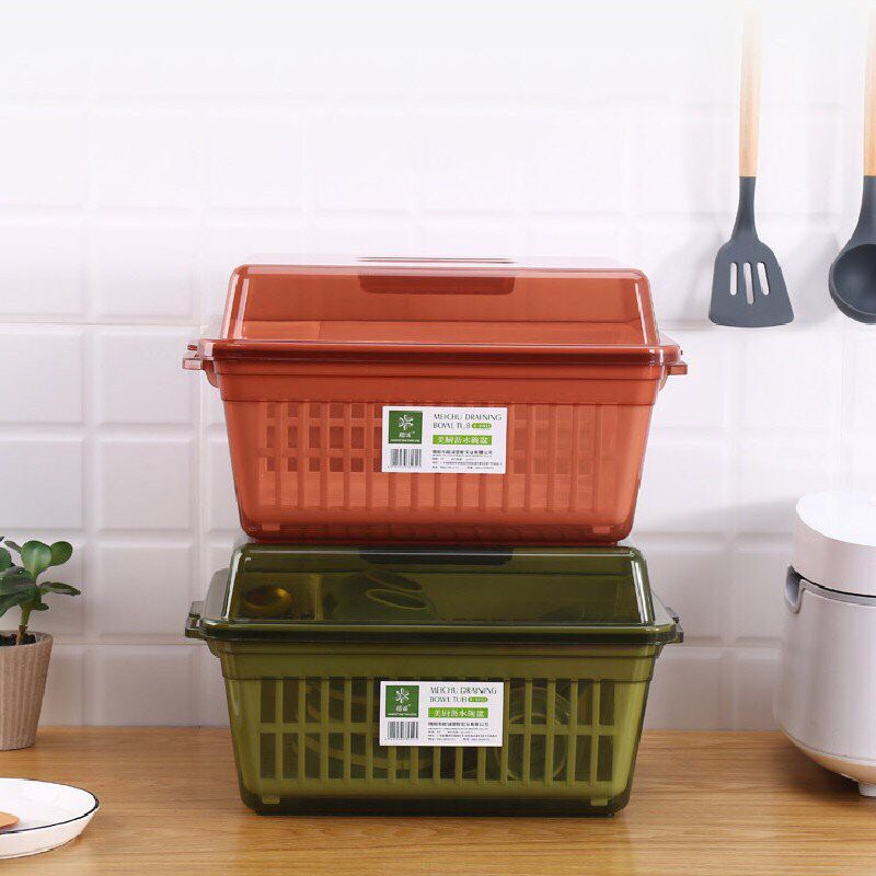 Rổ úp chén, bát có nắp đậy kèm khay thoát nước