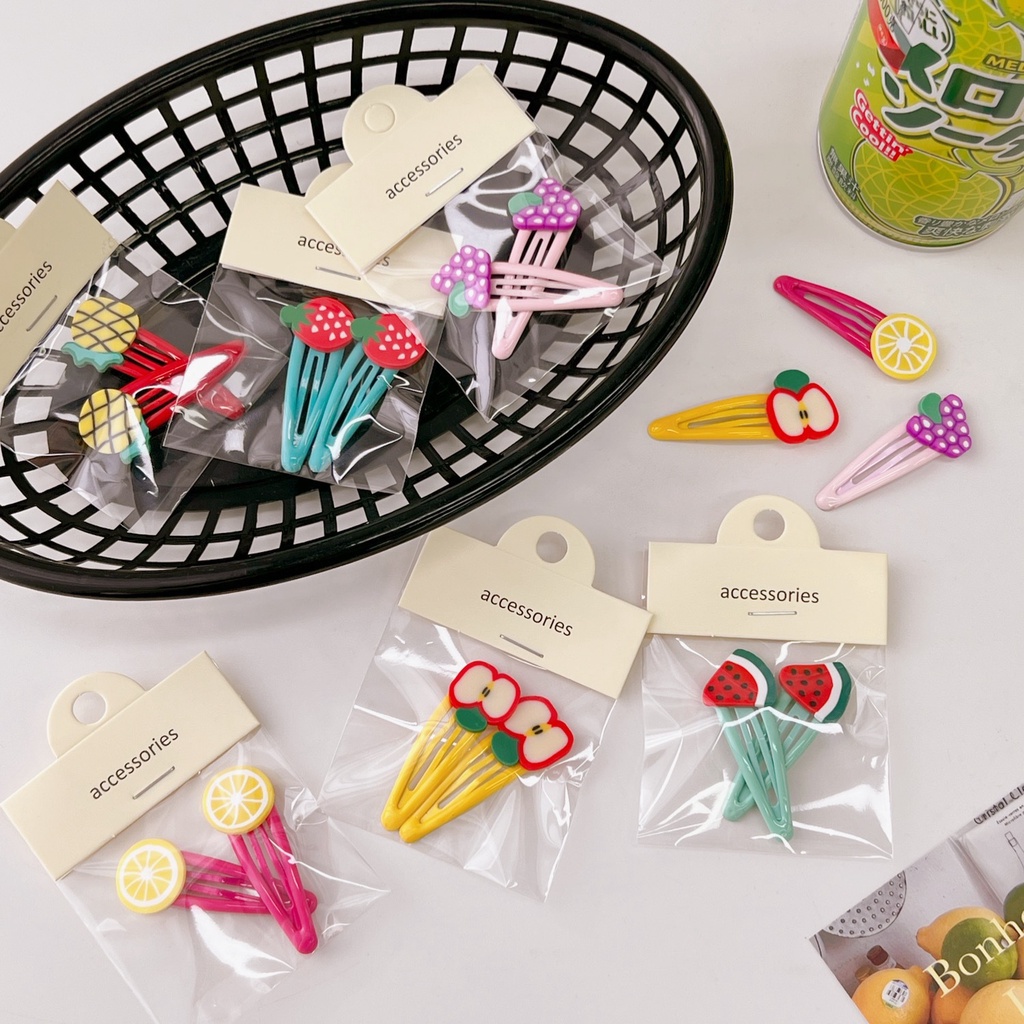 Set 2 Kẹp Tóc Hình Trái Táo Dưa Hấu Dễ Thương Cho Bé Gái