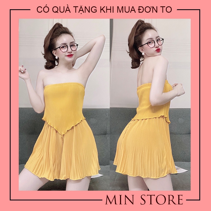 Váy ngủ sexy chất thun xếp ly cao cấp 2 dây gợi cảm MIN SHOP VN1002 | BigBuy360 - bigbuy360.vn