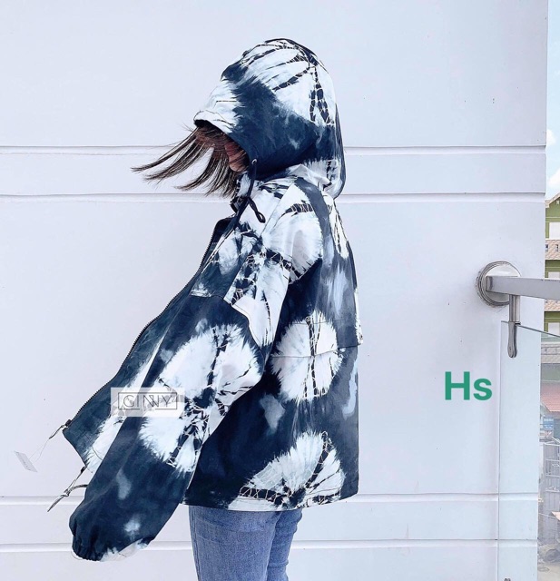 Áo khoác gió dù có mũ loang màu đá 1 lớp