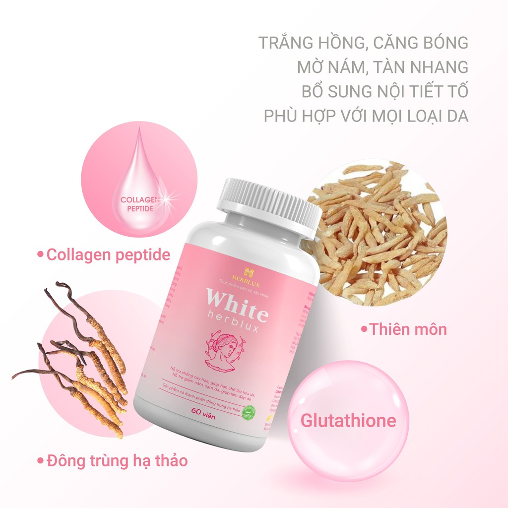 Viên uống trắng da WHITE HERBLUX chống lão hóa collagen làm đẹp da giảm thâm nám glutathione SIMI | BigBuy360 - bigbuy360.vn
