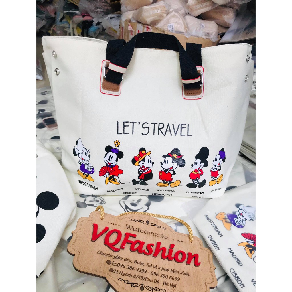 Túi Vải In Hoạ Tiết Mickey Hoạt Hình Let’s Travel