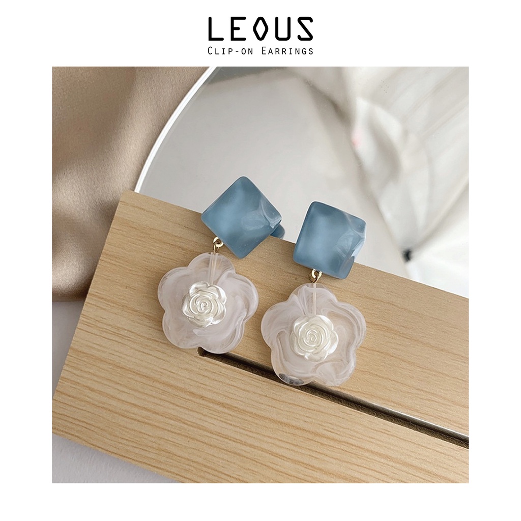 Khuyên tai kẹp không bấm lỗ chốt điều chỉnh K229 bằng hợp kim mạ vàng hình bông hoa bigsize dáng midi Leous Accessories
