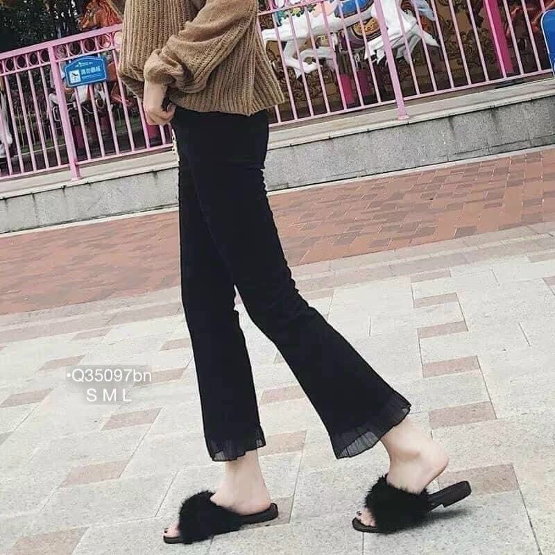 Quần legging nữ ống loe bèo ren thun gân co dãn S M L