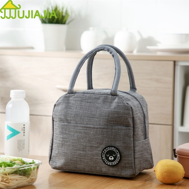 Túi Giữ Nhiệt JUJIAJIA Bằng Canvas Và Lá Nhôm Có Quai Cầm Dùng Đựng Cơm Trưa Cho Dân Văn Phòng