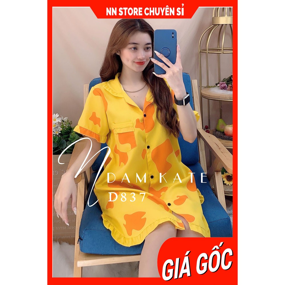 Đầm ngủ bò sữa phom to 55kg vải kate mềm họa tiết bò sữa dễ thương | BigBuy360 - bigbuy360.vn