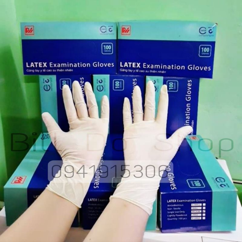 Thùng 10 Hộp Găng tay cao su y tế Latex có bột Duy Hàng Size XS,S,M,L