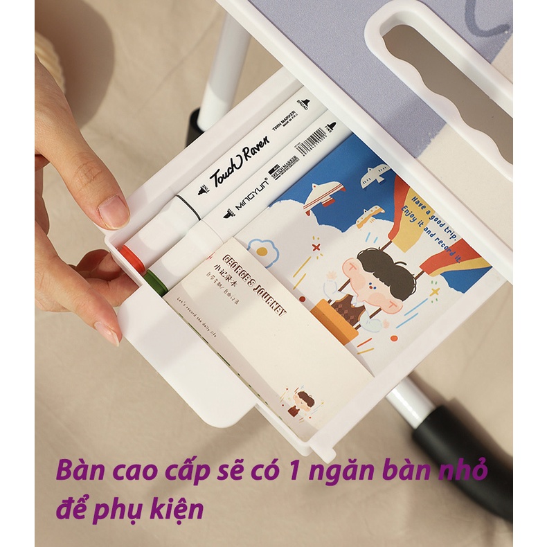 Bàn học gấp gọn cao cấp có họa tiết, ngăn bàn thông minh và kẹp ipad dành cho trẻ em, học sinh, sinh viên, công chức