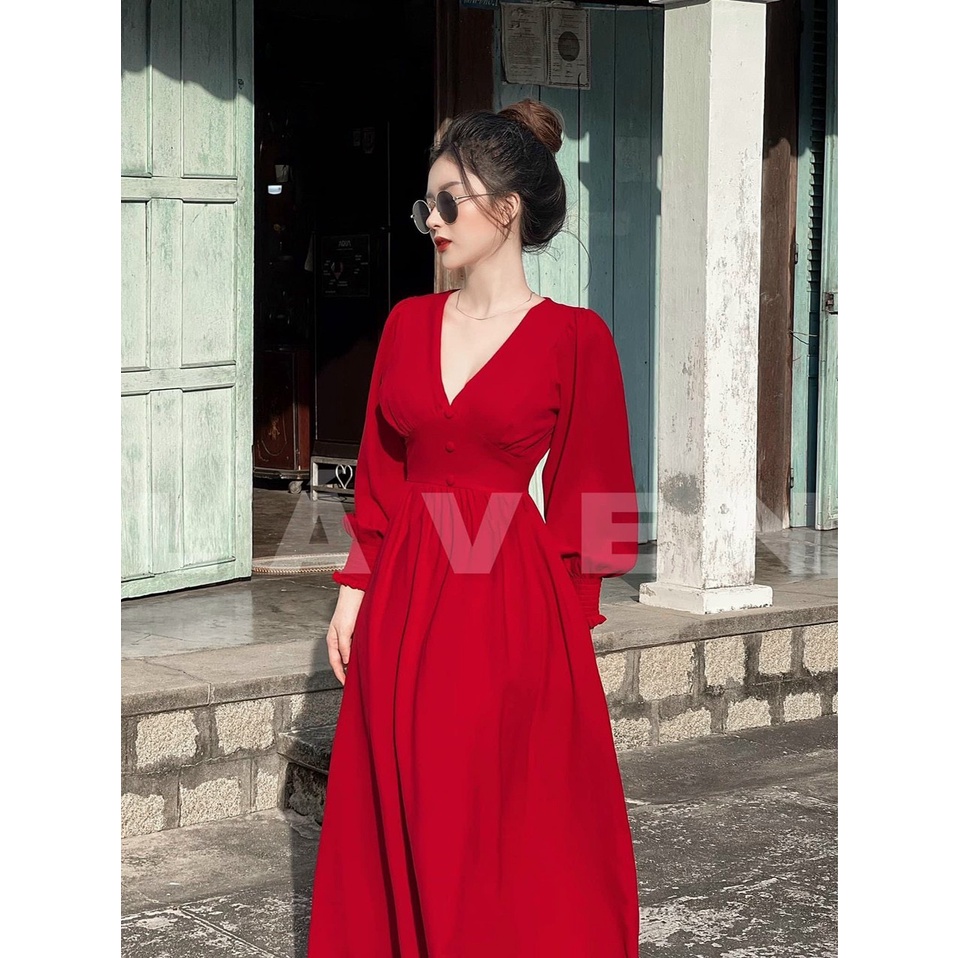 Maxi tay dài cổ tim mút bọc có mút siêu xinh