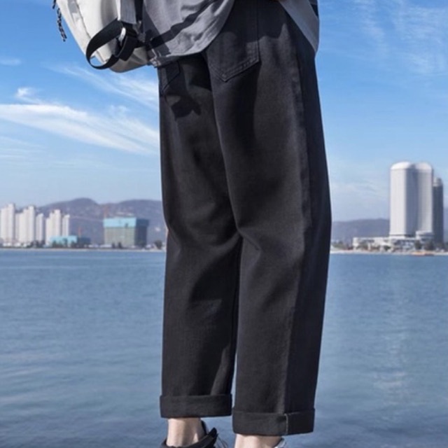 Quần Jean Baggy Đen Dhclothes  form rộng , dáng suông nam  nữ- quần bò dày dặn dễ phối đ