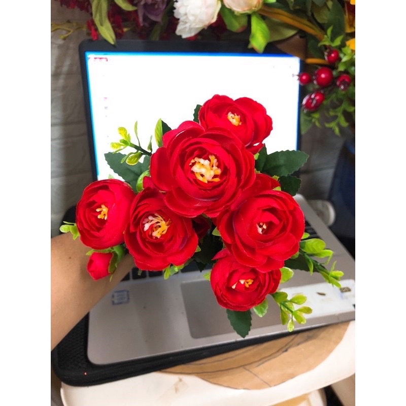 Cành 6 bông Hồng trà Châu Âu, trang trí điểm siêu đẹp