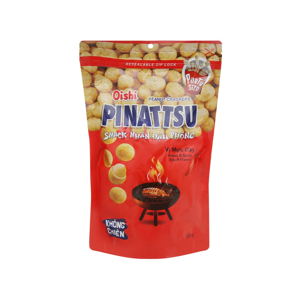 Snack nhân đậu phộng vị mực cay Pinattsu Oishi gói 200g