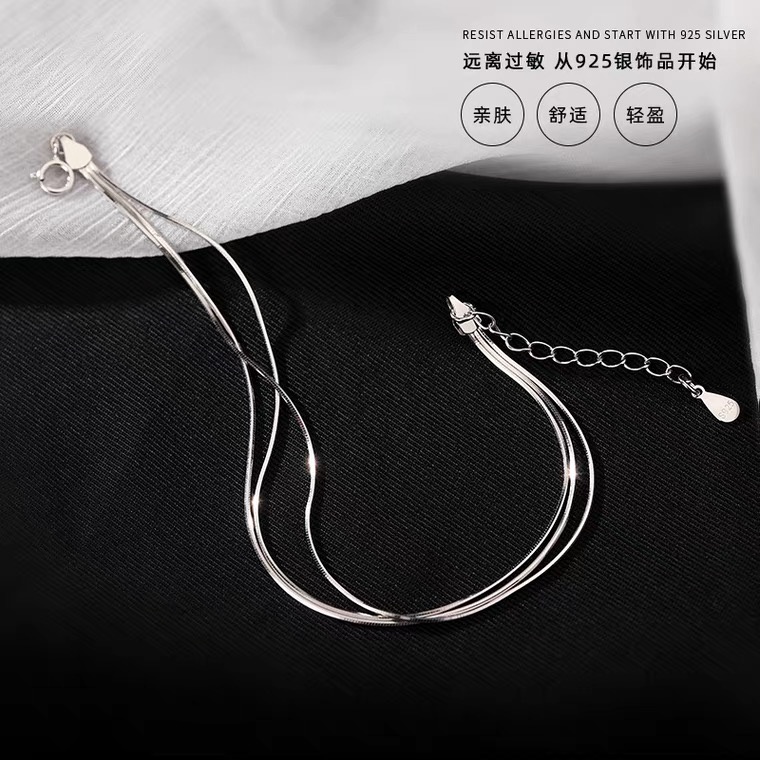 Vòng Tay Mạ Bạc 925 Nhiều Lớp Hình Xương Rắn Đơn Giản Phong Cách Hàn Quốc