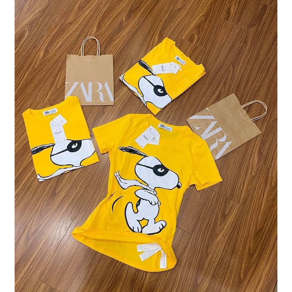 Áo thun nữ from rộng cotton in hình Snoppy màu vàng trend 2021