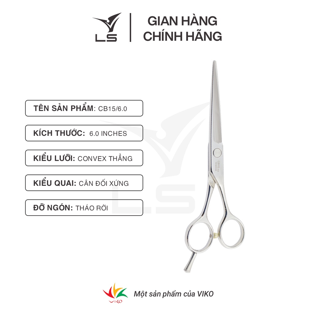 Combo 2 kéo cắt tỉa cao cấp VLS,Kéo cắt lưỡi thẳng chuôi cân xứng CB15/6.0,Kéo tỉa chuôi offset vênh răng cong T3226