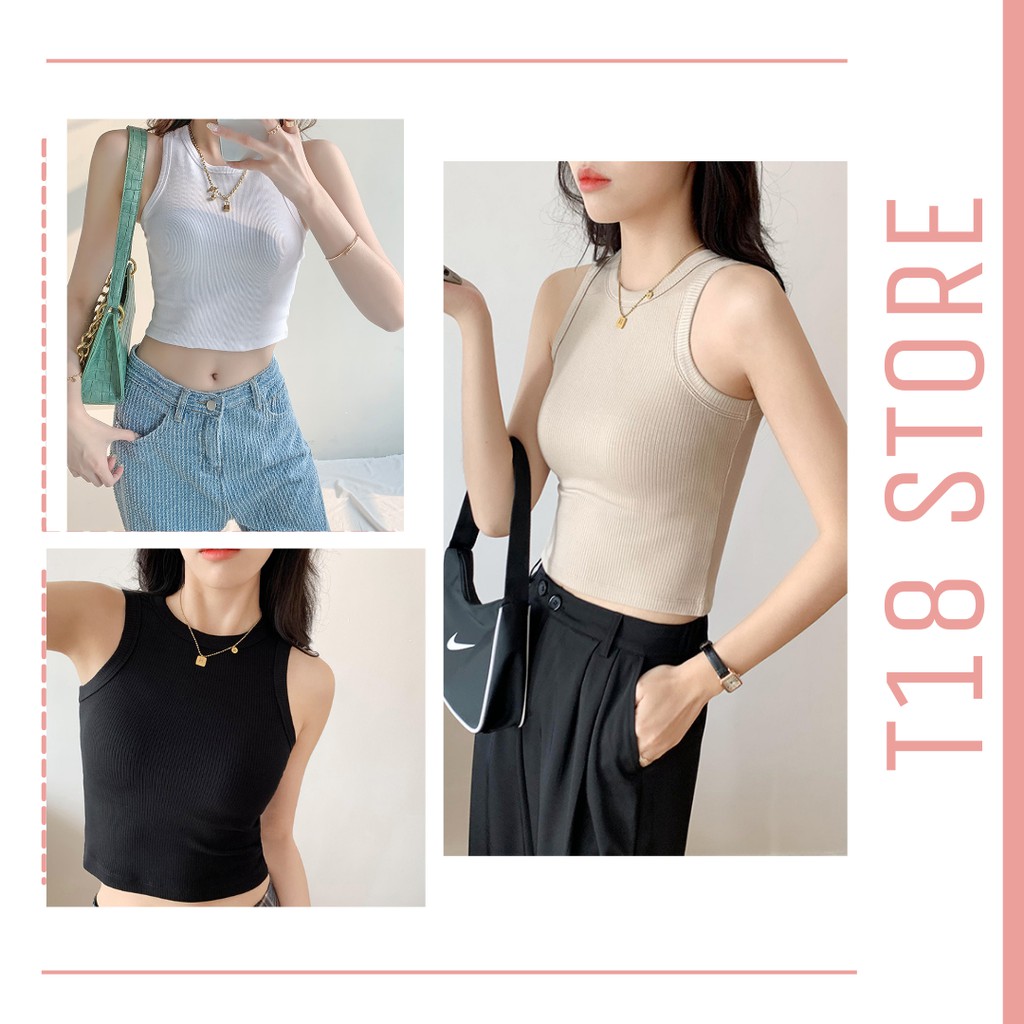 Áo croptop nữ ba lỗ nữ kiểu ôm bigsize cổ tròn thun body tập gym thể thao T18 STORE  AD01