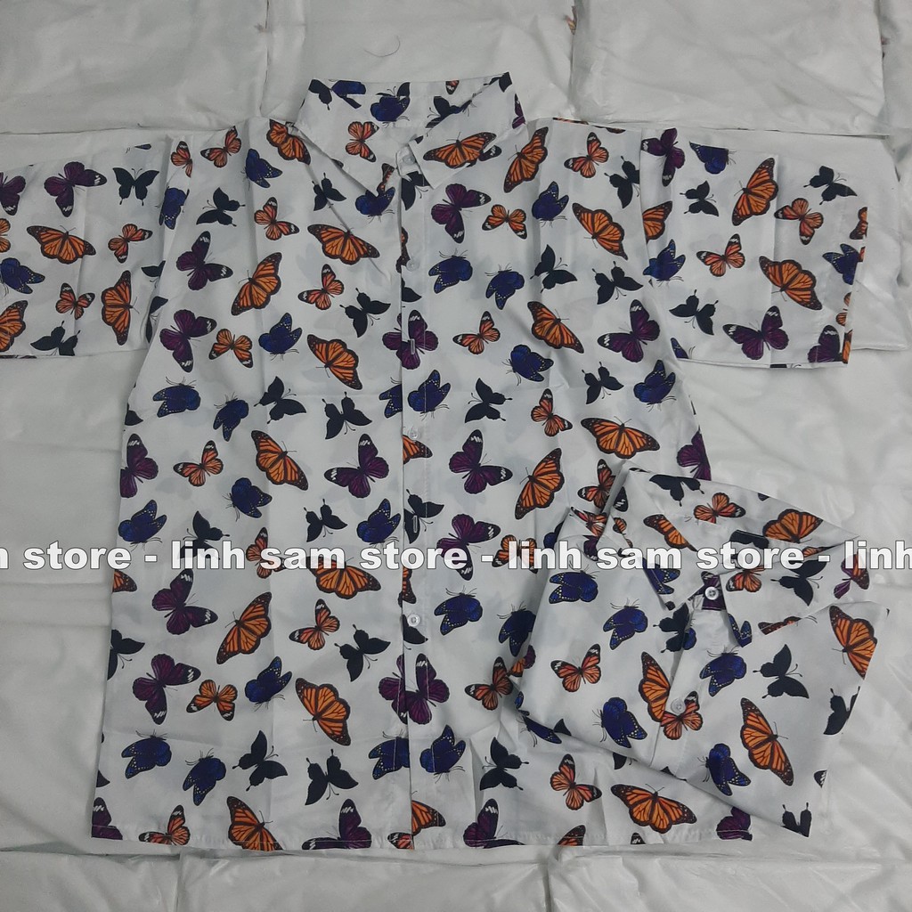 Áo SƠ MI NỮ form rộng in 3D cổ bẻ tay ngắn - lỡ dáng ulzzang freesize unisex mặc cặp, nhóm, in hình ĐÀN BƯỚM
