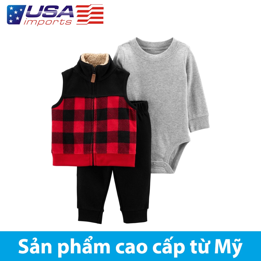Set 3 món áo khoác caro đỏ đen kèm quần Car-tờ Auth Từ Mỹ (1M300710)