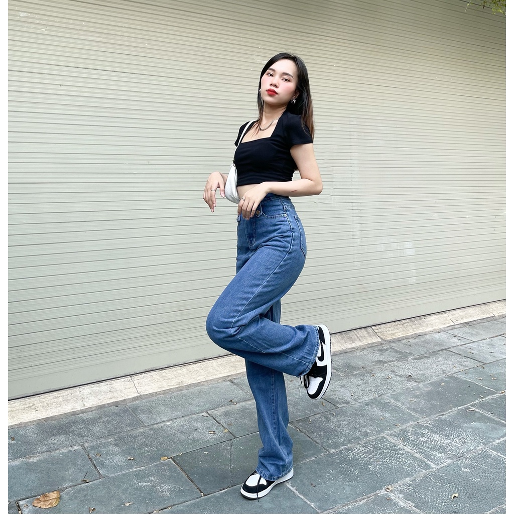 (Mẫu cao 1m64) Quần Jeans Ông Suồng Nữ Cạp Kiêu 2 Màu Xanh Nhạt,Đậm Shop YuRi Jeans