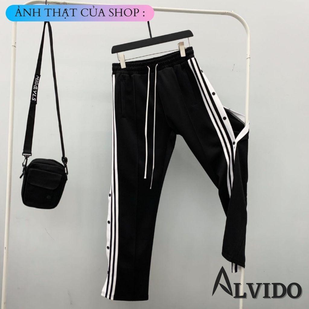 [ẢNH THẬT CUỐI]Quần ống rộng nam CÚC POLY unisex ALVIDO phối ba sọc-khuy nút thun dáng suông cao cấp bigsize thu đông | BigBuy360 - bigbuy360.vn