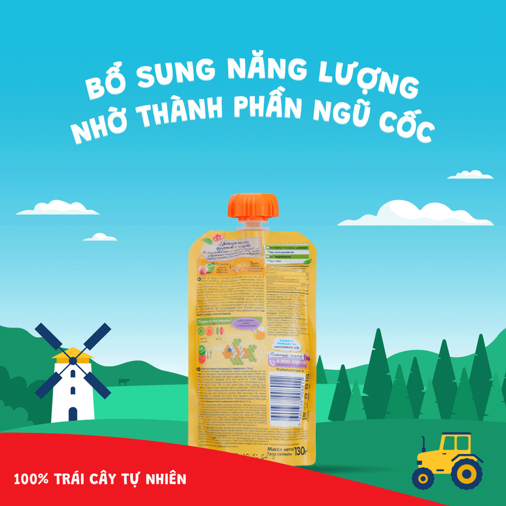 Trái cây nghiền vị táo, đào và ngũ cốc Fruto Nyanya 130g