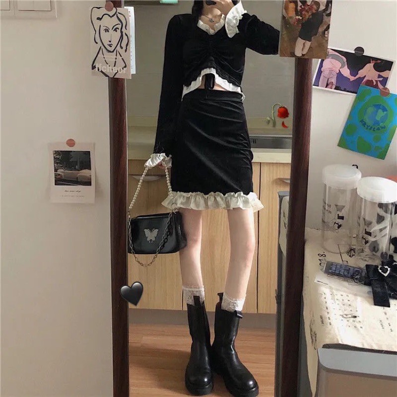 SET ÁO VÁY NHUNG M26 ULZZANG