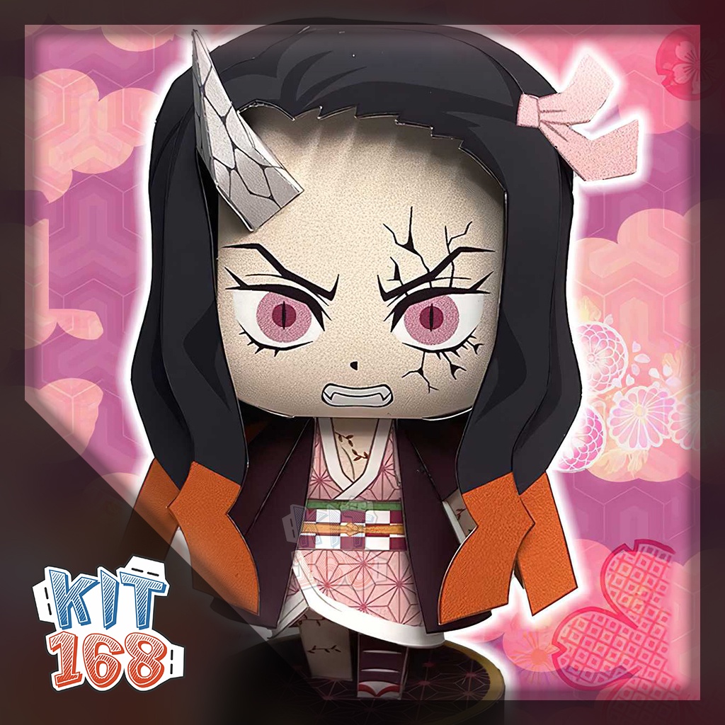 Mô hình giấy Anime Chibi Nezuko Demon form – Demon Slayer  + kit hộp trang trí