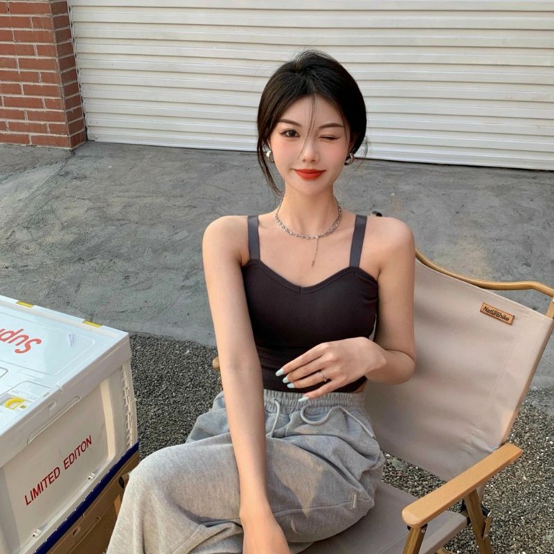 Áo bra 2 dây, áo ngực bra len tăm dáng croptop 4 màu 288