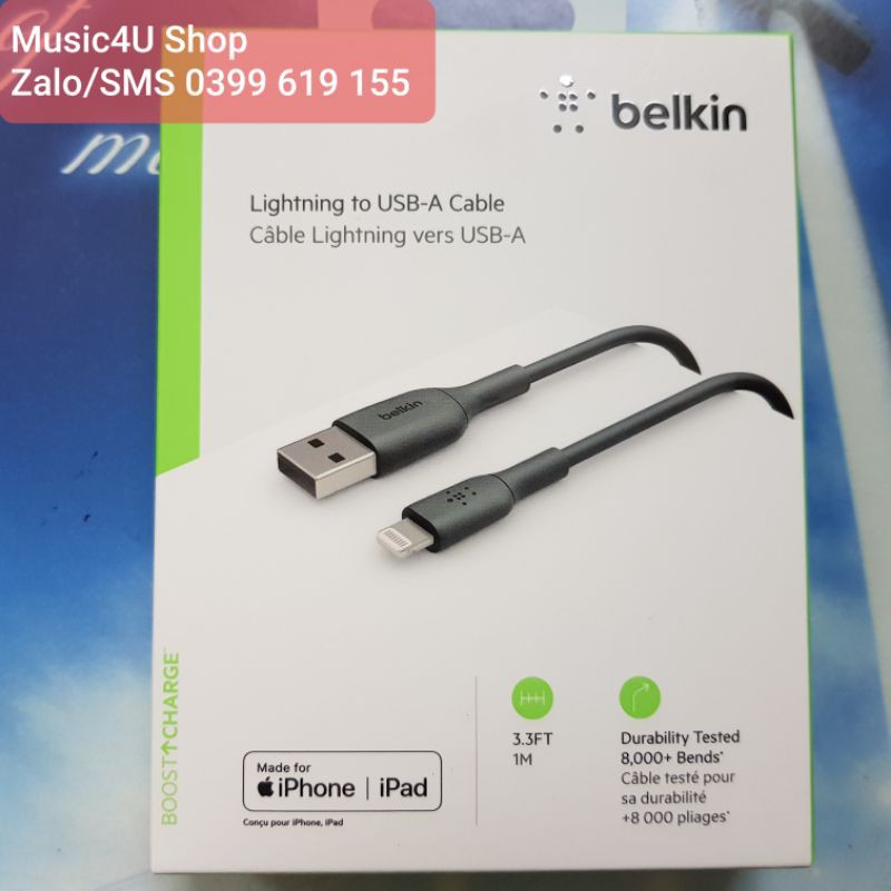 [Mã 2404EL10K giảm 10K đơn 20K] Cáp sạc nhanh Lightning Belkin 1m cho Iphone/Ipad/Airpods, chuẩn MFI, siêu bền [Music4U]