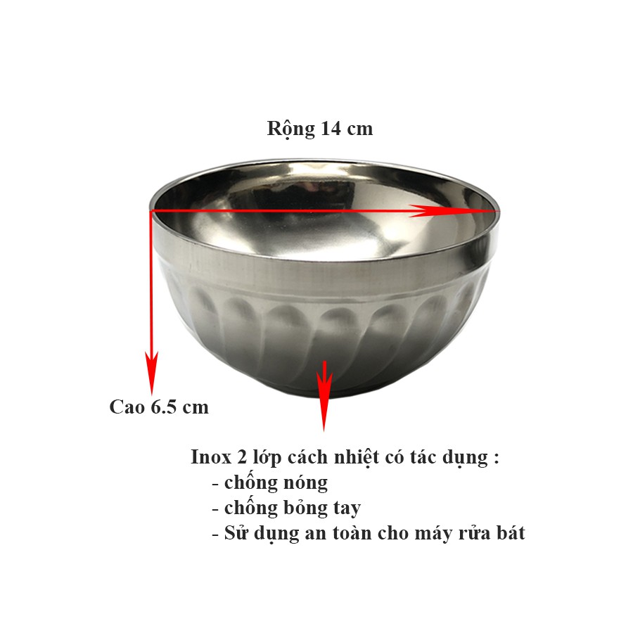 Mua Bộ 10 bát cơm Inox 2 lớp cách nhiệt Hoàng Gia mẫu xoắn cỡ 14cm,16cm ...