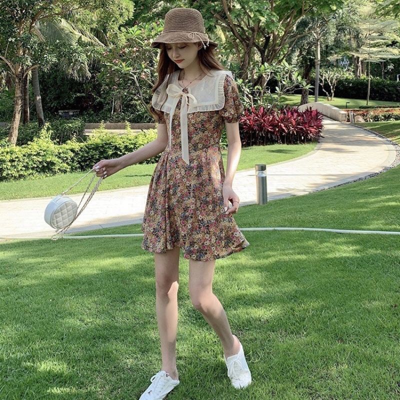 Váy Đầm hoa nhí dáng xòe vintage vải mềm mát