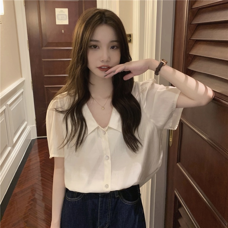 Áo Sơ Mi Chiffon Tay Ngắn Đơn Giản 53213 Dành Cho Nữ