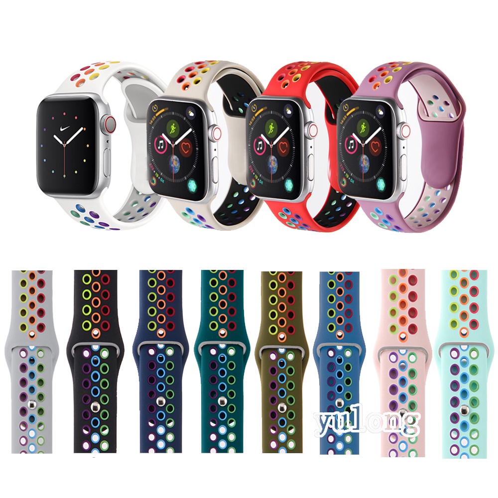 Dây đeo silicon thay thế cho đồng hồ thông minh Apple Watch Series 1 2 3 4 5 6 SE 38mm 40mm 42mm 44mm Series 7 41mm 45mm