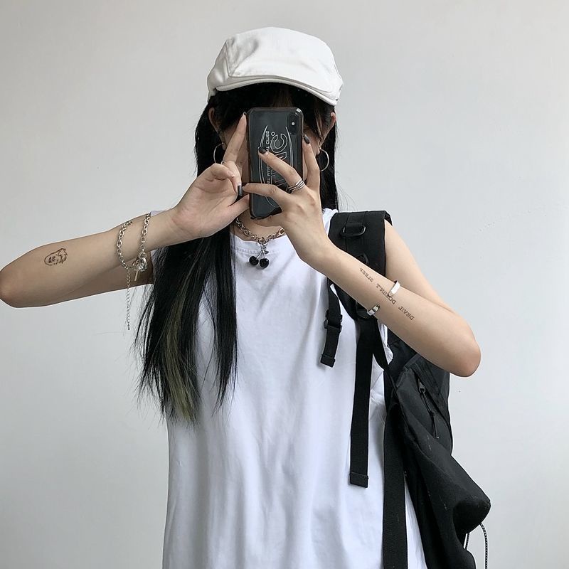 Áo Thun Rớt Vai Dáng Rộng Ngắn Tay In Chữ Phong Cách Mỹ 2022 Thời Trang Nữ