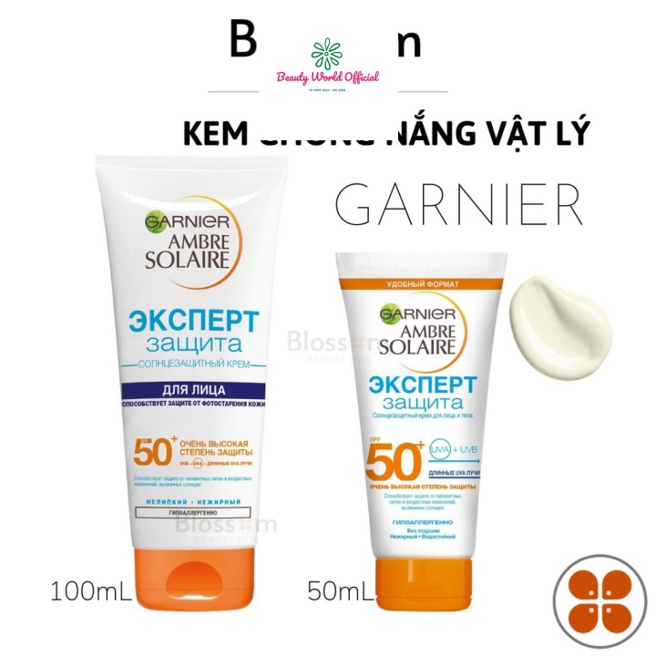 [Mã giảm giá] 50ml/100ml Kem chống nắng Garnier Ambre Solaire Face Cream SPF 50+ (Bản Nga)