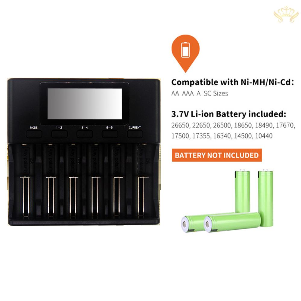 New  LiitoKala Lii-S6 Battery Charger 6 Slots 4 Currents Auto-Polarity Detect for 18650 26650 21700 32650 AA AAA Batteries