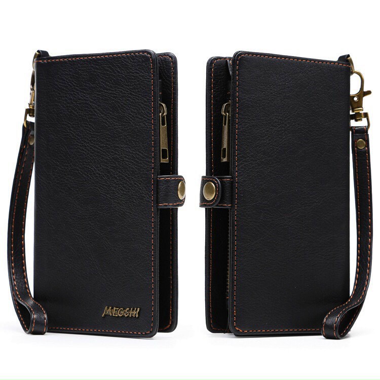 CHÍNH HÃNG Bao da ví Megshi cho iPhone 7 / 8 / Plus / SE / XS  / 11 / PRO / MAX dạng ví pop để điện thoại, tiền, thẻ