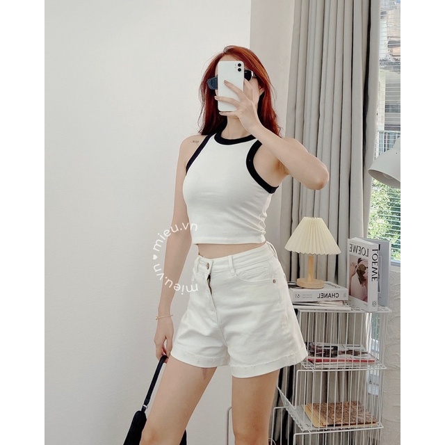 Áo croptop cổ tròn 4 chiều co giãn thun gân tăm MIEU - JJN05