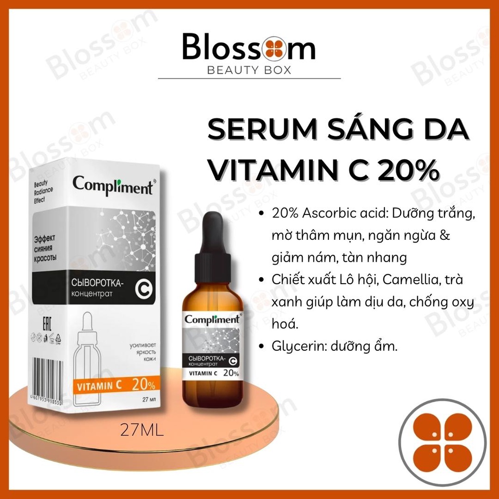 Serum sáng da mờ thâm nám Vitamin C 20% COMPLIMENT (Nga) 27ML