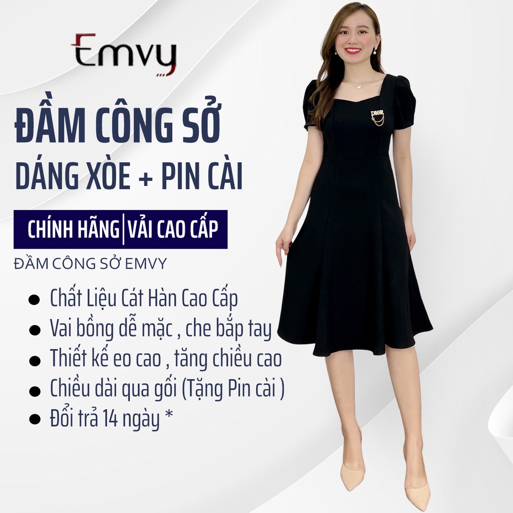 Đầm công sở dáng xòe đuôi cá, chất liệu cat hàn, dày dặn, thoáng mát B90 Emvy