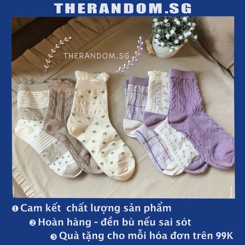Set Vớ/Tất Lolita Kiểu Nhật Tím/Nâu Ren/Hoạ Tiết Vintage Xinh Xắn