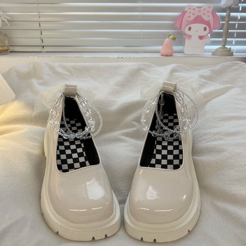 GIÀY DA LOLITA ĐÍNH NƠ ĐẾ CAO HAI MÀU TRẮNG ĐEN